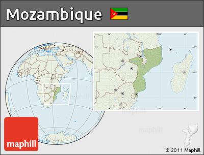 Savanna Style Location Map of Mozambique, lighten