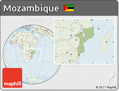 Savanna Style Location Map of Mozambique, lighten