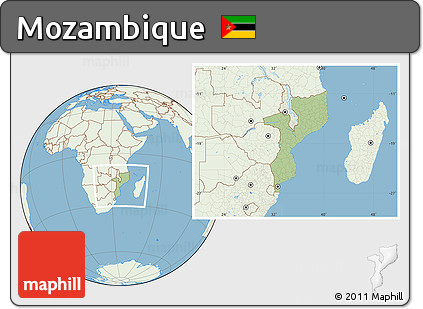 Savanna Style Location Map of Mozambique, lighten, land only