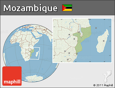 Savanna Style Location Map of Mozambique, lighten, land only