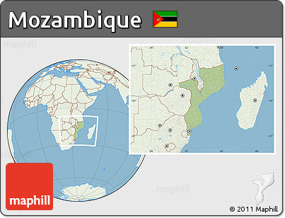 Savanna Style Location Map of Mozambique, lighten, land only