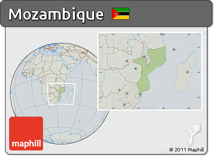 Savanna Style Location Map of Mozambique, lighten, semi-desaturated
