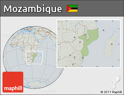 Savanna Style Location Map of Mozambique, lighten, semi-desaturated