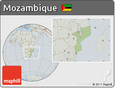 Savanna Style Location Map of Mozambique, lighten, semi-desaturated