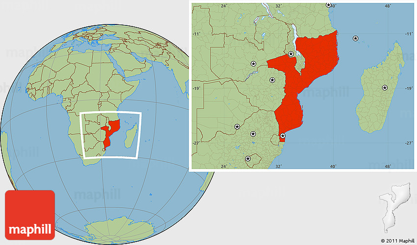 Mozambique On The World Map Savanna Style Location Map Of Mozambique