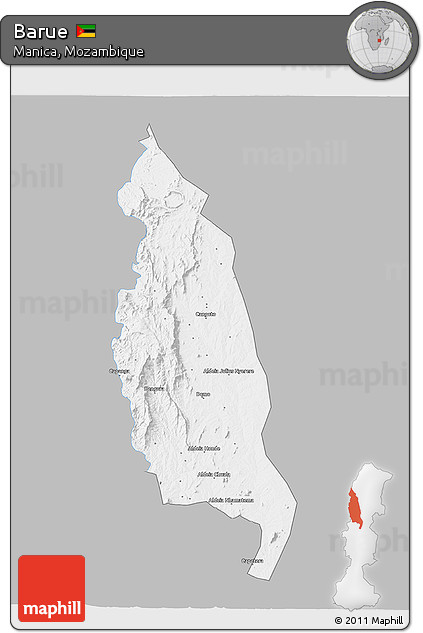 Gray 3D Map of Barue, single color outside