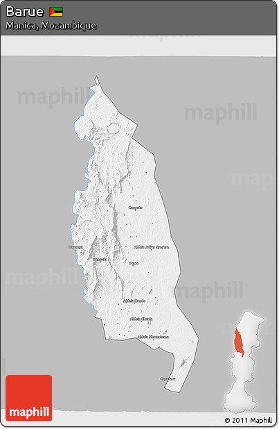 Gray 3D Map of Barue, single color outside