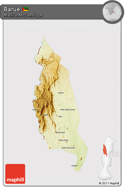 Physical 3D Map of Barue, cropped outside