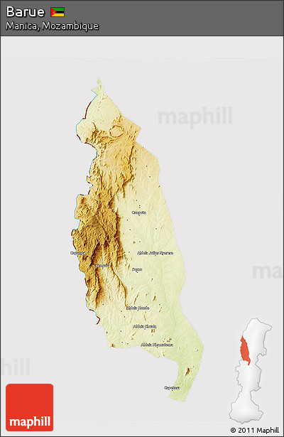 Physical 3D Map of Barue, cropped outside