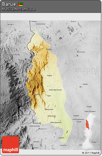 Physical 3D Map of Barue, desaturated
