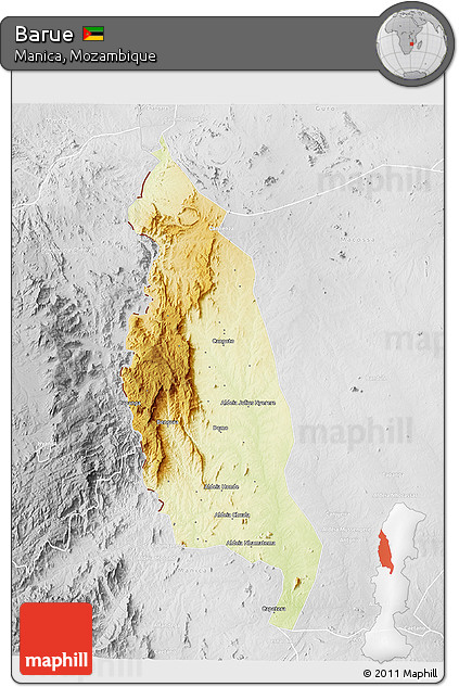 Physical 3D Map of Barue, lighten, desaturated