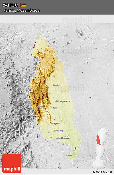 Physical 3D Map of Barue, lighten, desaturated