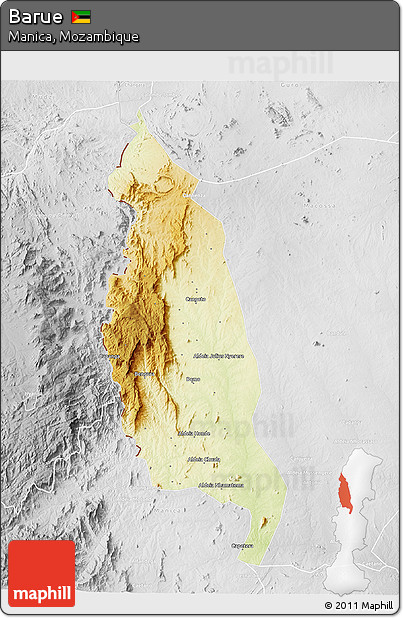 Physical 3D Map of Barue, lighten, desaturated