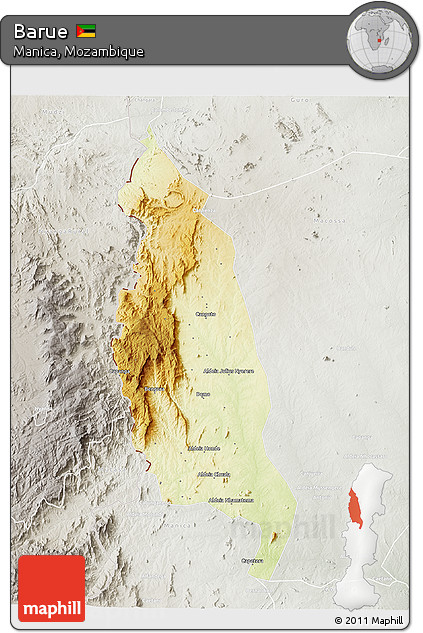 Physical 3D Map of Barue, lighten, semi-desaturated