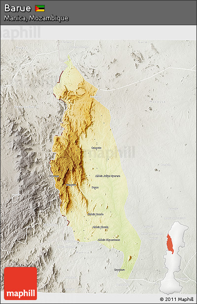 Physical 3D Map of Barue, lighten, semi-desaturated
