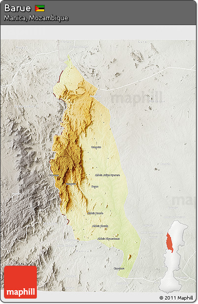 Physical 3D Map of Barue, lighten, semi-desaturated