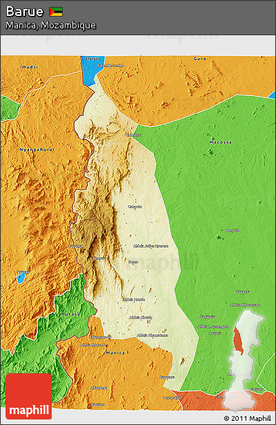 Physical 3D Map of Barue, political outside