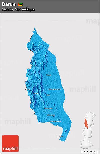 Political 3D Map of Barue, cropped outside