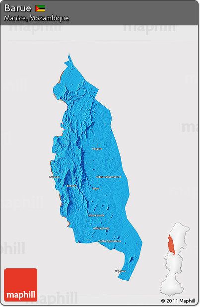 Political 3D Map of Barue, cropped outside