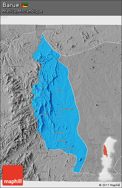 Political 3D Map of Barue, desaturated