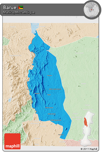 Political 3D Map of Barue, lighten