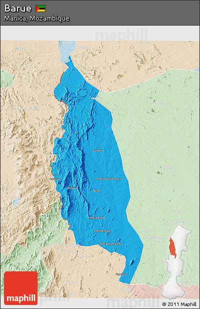Political 3D Map of Barue, lighten