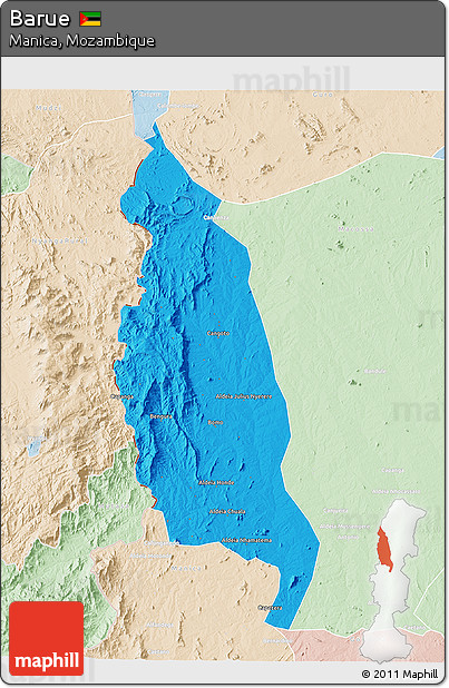 Political 3D Map of Barue, lighten