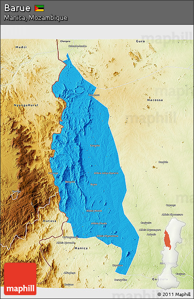 Political 3D Map of Barue, physical outside