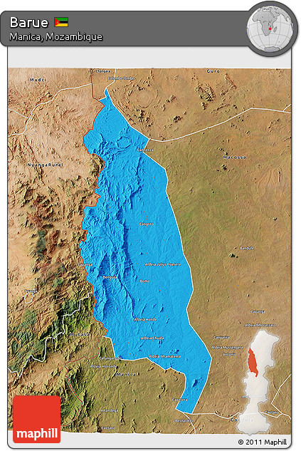 Political 3D Map of Barue, satellite outside