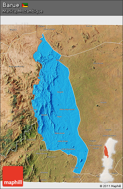 Political 3D Map of Barue, satellite outside