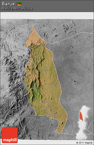 Satellite 3D Map of Barue, desaturated