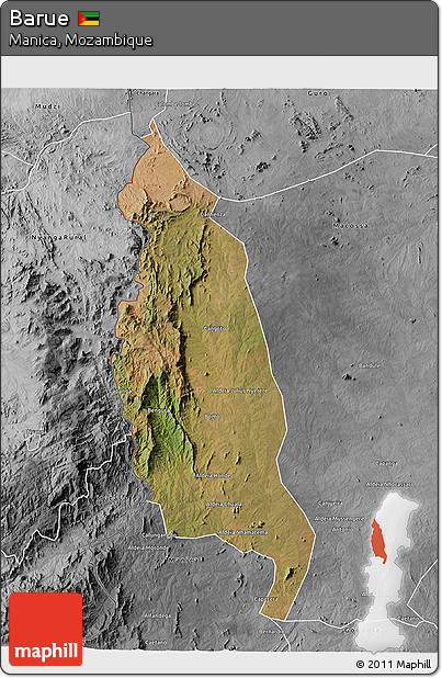 Satellite 3D Map of Barue, desaturated