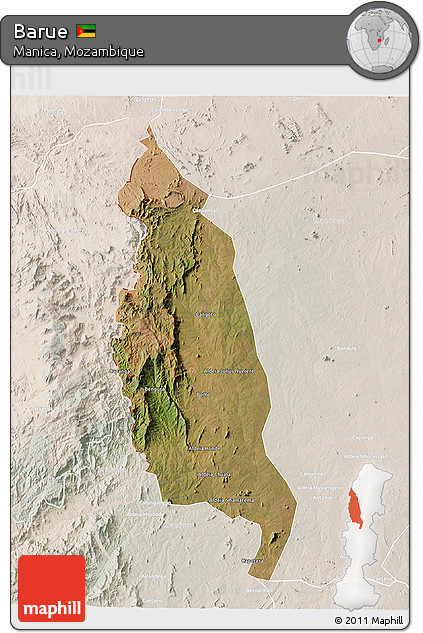 Satellite 3D Map of Barue, lighten
