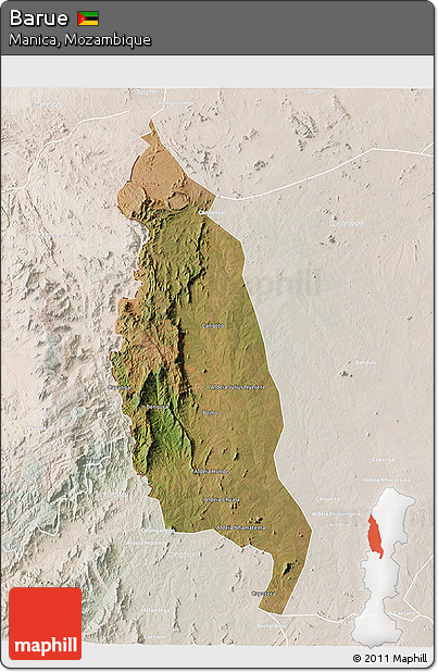 Satellite 3D Map of Barue, lighten