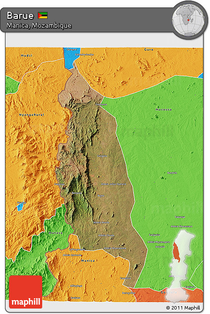Satellite 3D Map of Barue, political outside