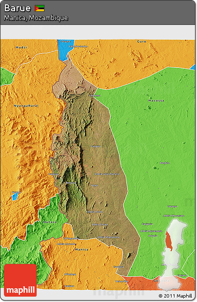 Satellite 3D Map of Barue, political outside