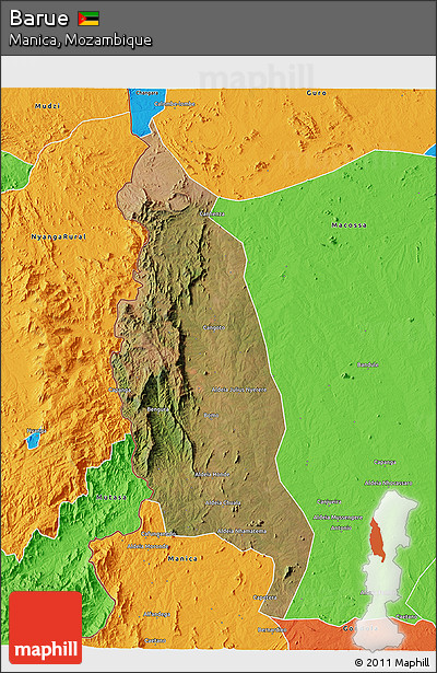 Satellite 3D Map of Barue, political outside
