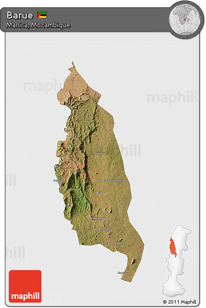Satellite 3D Map of Barue, single color outside