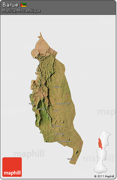 Satellite 3D Map of Barue, single color outside