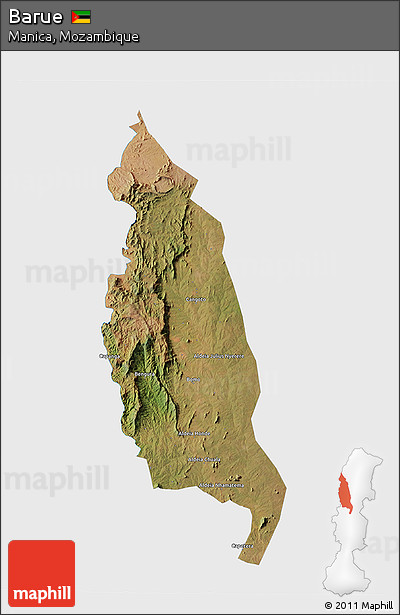 Satellite 3D Map of Barue, single color outside