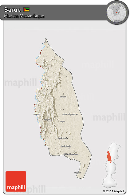 Shaded Relief 3D Map of Barue, cropped outside