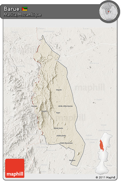 Shaded Relief 3D Map of Barue, lighten
