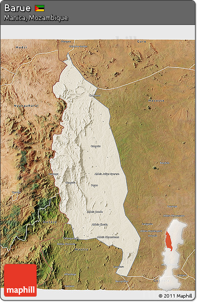Shaded Relief 3D Map of Barue, satellite outside