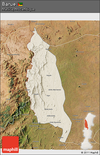 Shaded Relief 3D Map of Barue, satellite outside