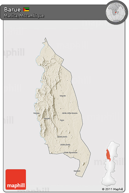 Shaded Relief 3D Map of Barue, single color outside