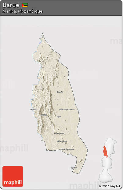Shaded Relief 3D Map of Barue, single color outside