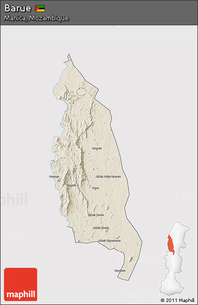 Shaded Relief 3D Map of Barue, single color outside