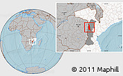 Gray Location Map of Barue, highlighted country, highlighted parent region, hill shading