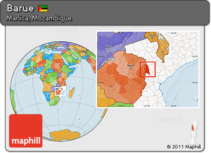 Political Location Map of Barue, highlighted country