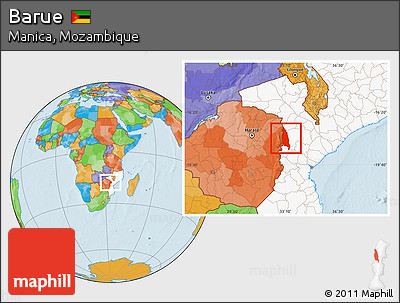 Political Location Map of Barue, highlighted country